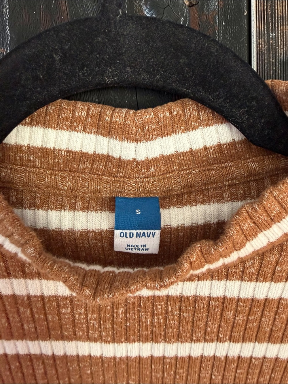 Old Navy Ribbed Knit Mock Neck Tank Small Brown Striped Sleeveless Top - Picture 2 of 6